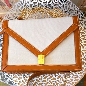 Sophisticated Cream and Tan Crossbody Bag with Geometric Design